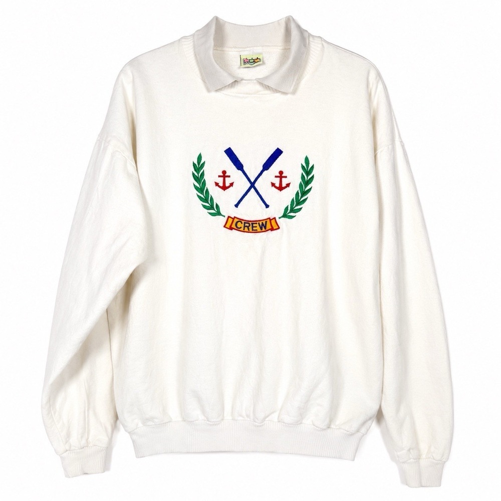 Vintage WEK Enterprises Crew Collared Sweatshirt USA Size 1 White Nautical 26x27